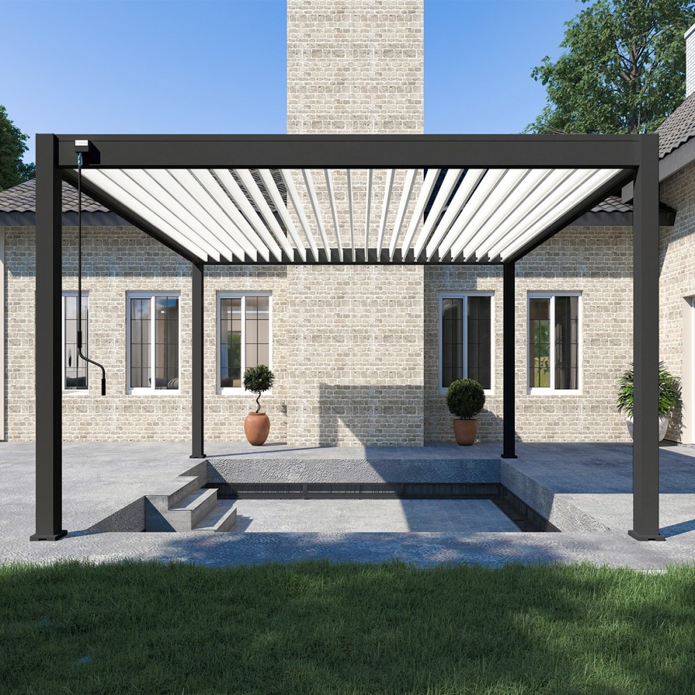 Pergola bioclimatica Ombréa autoportante 4x4M - Antracite/bianco Pergola bioclimatica Ombréa autoportante 4x4M - Antracite/bianco