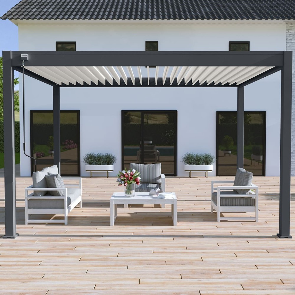 Pergola bioclimatica Ombréa autoportante 3x4M - Antracite/bianco Pergola bioclimatica Ombréa autoportante 3x4M - Antracite/bianco