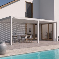 Pergola bioclimatica Ombréa VS addossata 3x6M - Beige sabbia -