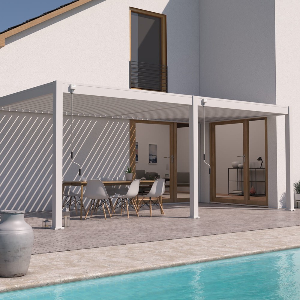 Pergola bioclimatica Ombréa VS addossata 3x6M - Beige sabbia -