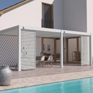 Pergola bioclimatica Ombréa addossata 3x6M - Bianco - Versione 2