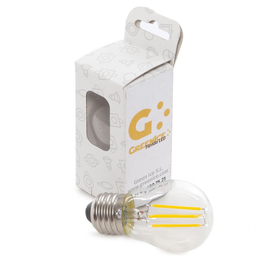 Lampadina LED E27 4W 288Lm 2700ºK Filamento G45 Custodia